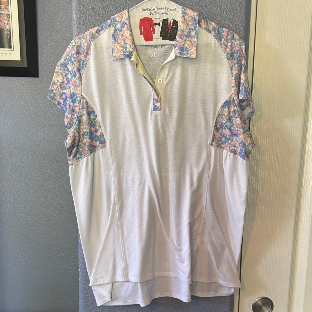 Adidas Women's Floral Sleeve Polo Shirt - Gray and Multicolor